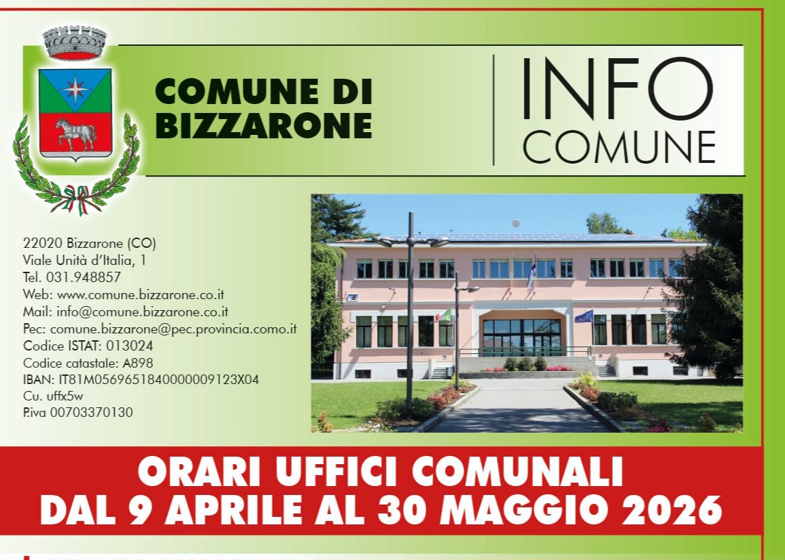 Orari apertura al pubblico Uffici Comunali