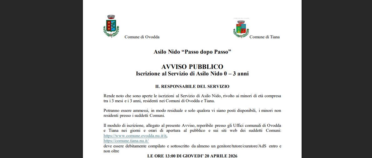 ASILO NIDO "PASSO DOPO PASSO" - ISCRIZIONE AL SERVIZIO.