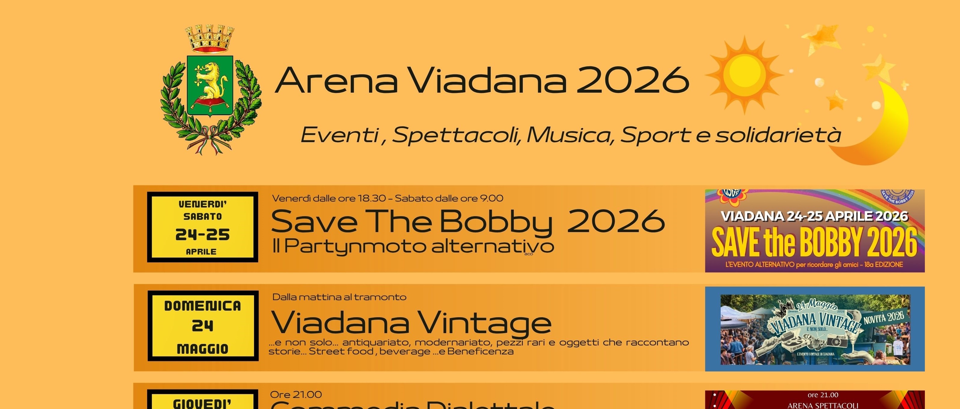 Calendario iniziative ARENA SPETTACOLI  Viadana - Via al Ponte - Stagione 2026