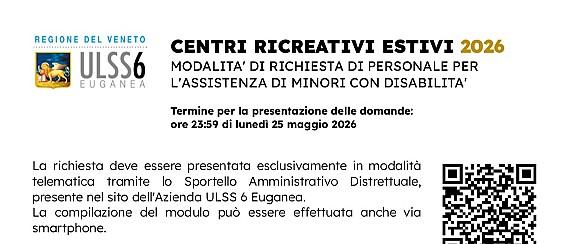 Centri ricreativi estivi 2026 - Richiesta di personale per l'assistenza di minori con disabilità