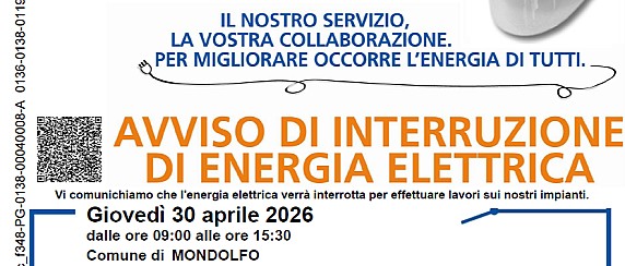 AVVISO DI INTERRUZIONE ENERGIA ELETTRICA IL GIORNO 30.04.2026