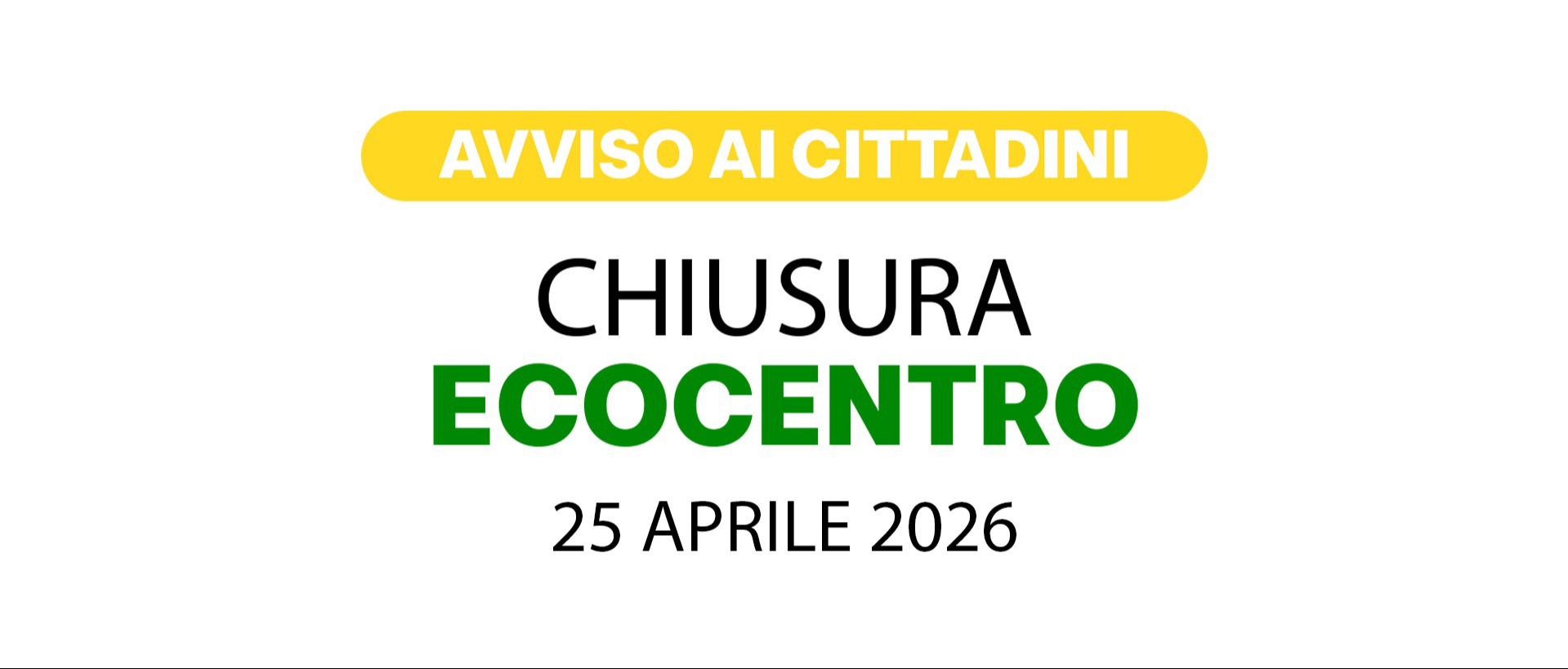 Avviso chiusura Ecocentro in occasione della festa della Liberazione di sabato 25 Aprile 2026