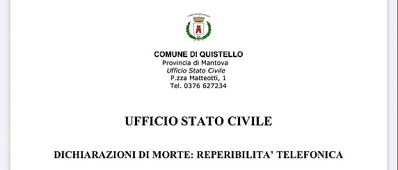 Reperibilità telefonica per dichiarazioni di decesso 25/04/2026