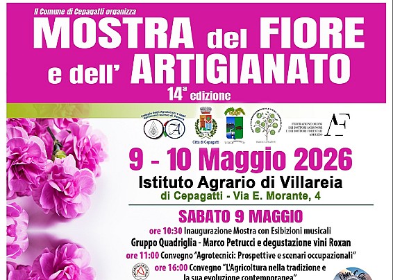 TORNA LA MOSTRA DEL FIORE E DELL'ARTIGIANATO PRESSO L'ISTITUTO AGRARIO DI VILLAREIA DI CEPAGATTI. SCOPRI IL PROGRAMMA IN LOCANDINA.  IL SINDACO GINO CANTò IL VICESINDACO ANNALISA PALOZZO