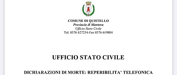 Reperibilità telefonica per dichiarazioni di decesso 02/05/2026
