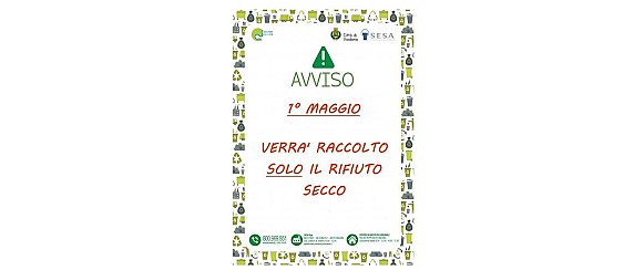 Servizio di raccolta rifiuti del 1° Maggio 2026