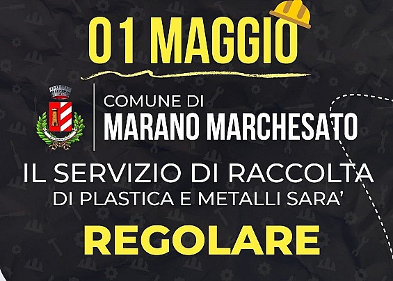 SERVIZIO RACCOLTA PLASTICA E METALLI VENERDI 1° MAGGIO