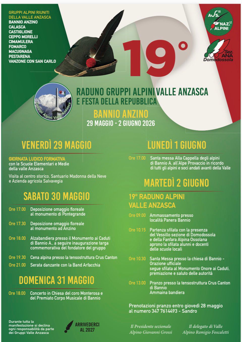 dal 29-05 al 02-06 Raduno Alpini Bannio Anzino