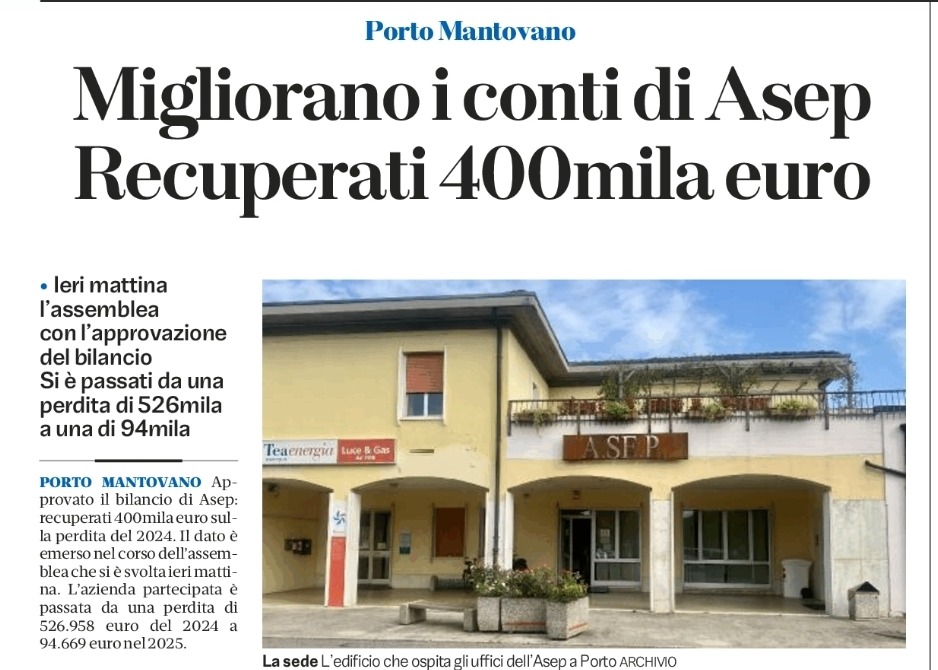 Migliorano i conti di Asep. Recuperati 400mila euro