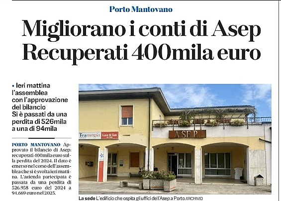 Migliorano i conti di Asep. Recuperati 400mila euro