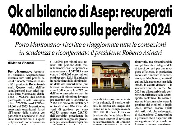 Ok al bilancio di Asep: recuperati 400mila euro sulla perdita 2024