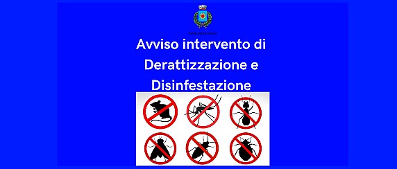 Avviso interventi di Derattizzazione e Disinfestazione sul territorio comunale