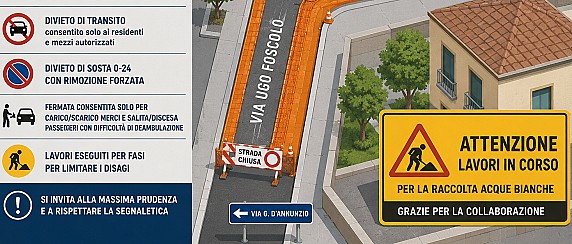 ORDINANZA DI MODIFICA TEMPORANEA DELLA VIABILITÀ ISTITUZIONE DEL DIVIETO DI SOSTA E TRANSITO ECCETTO RESIDENTI DELLA STESSA VIA, IN VIA FOSCOLO