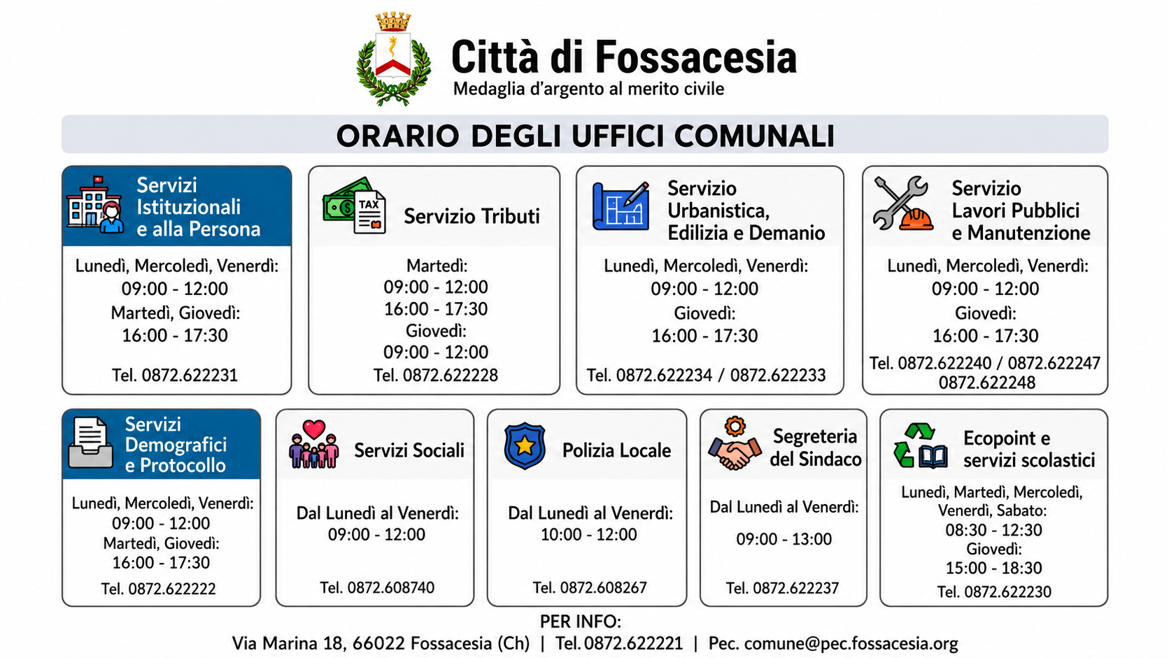 Prospetto nuovi orari degli uffici comunali
