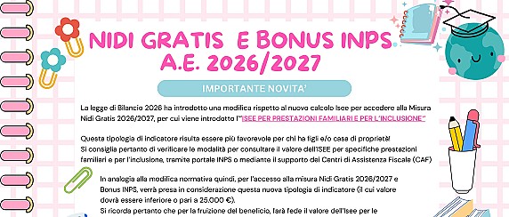 Nidi Gratis e Bonus Inps A.E. 2026/2027