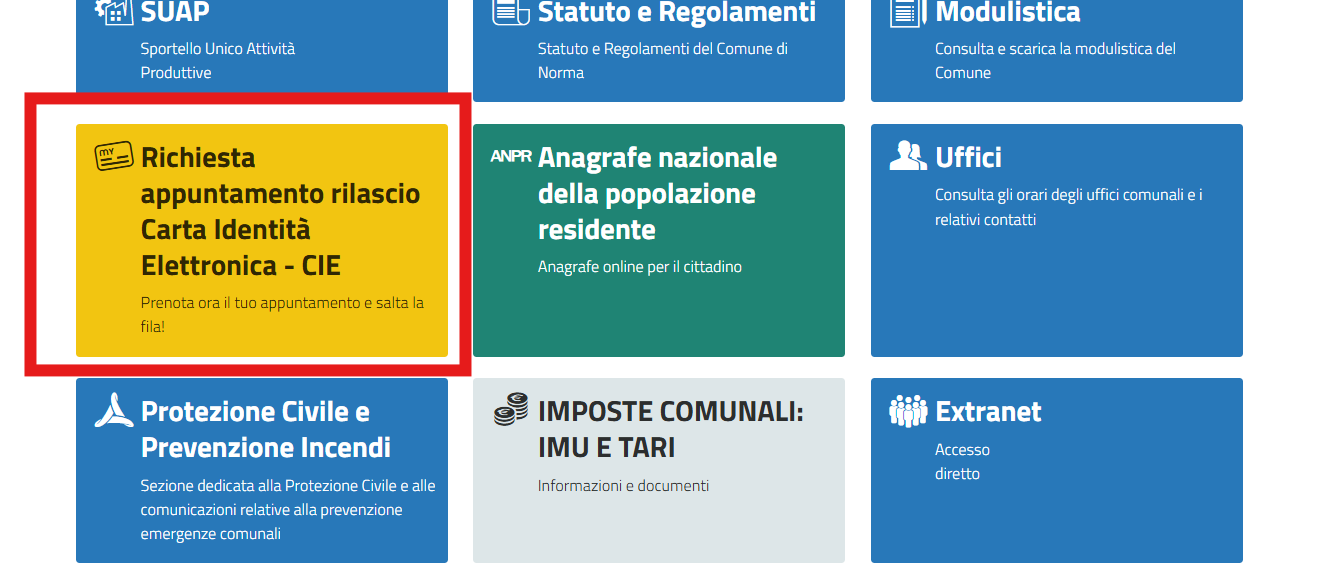 Apertura Servizio prenotazione on line rilascio nuova CARTA D'IDENTITA' ELETTRONICA - CIE