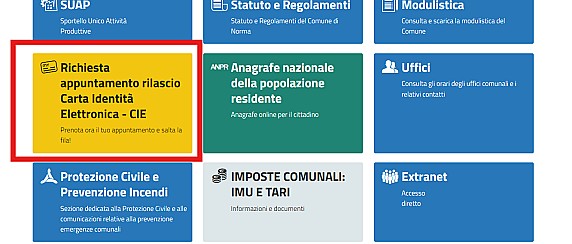 Apertura Servizio prenotazione on line rilascio nuova CARTA D'IDENTITA' ELETTRONICA - CIE