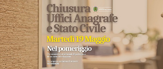 Chiusura ufficio Servizi Demografici il pomeriggio di martedì 19 maggio 2026