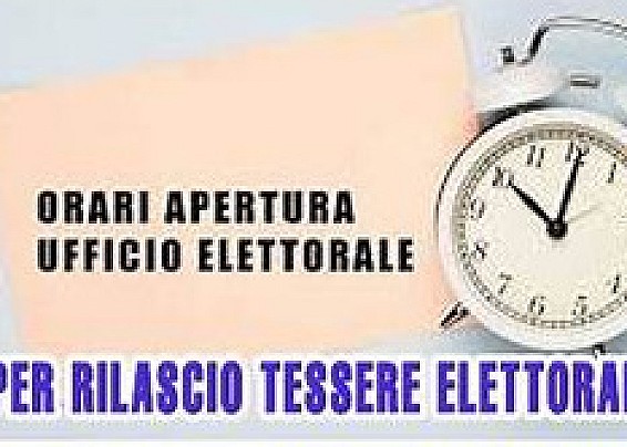 AVVISO ELETTORALE - ORARI DI APERTURA STRAORDINARIA UFFICIO - DAL 20 MAGGIO 2026 AL 25 MAGGIO 2026