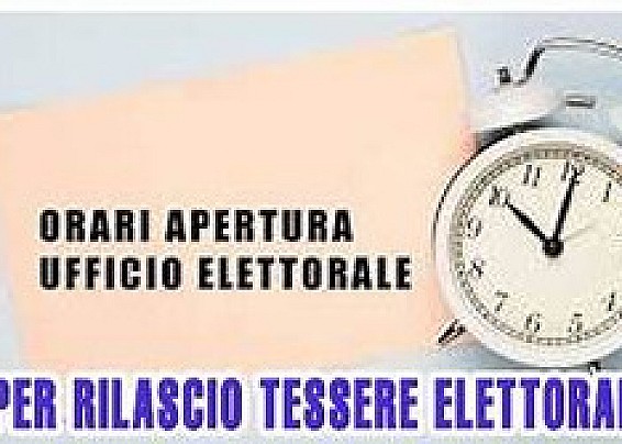 AVVISO ELETTORALE - ORARI DI APERTURA STRAORDINARIA UFFICIO - DAL 20 MAGGIO 2026 AL 25 MAGGIO 2026