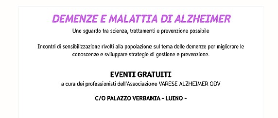 Mercoledì 20 e Giovedì 28 Maggio 2026 ore 20.30 – Palazzo Verbania – Serate dedicate alle demenze e alla malattia di Alzheimer