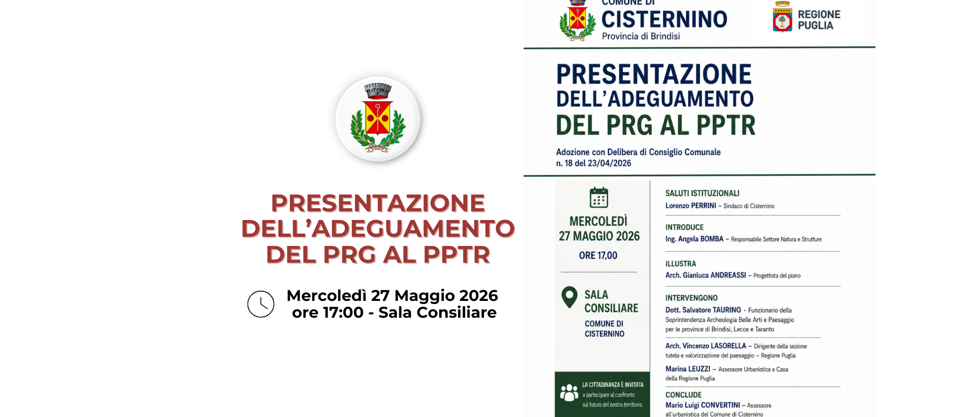 Presentazione dell’adeguamento del PRG al PPTR – Incontro pubblico del 27 maggio 2026