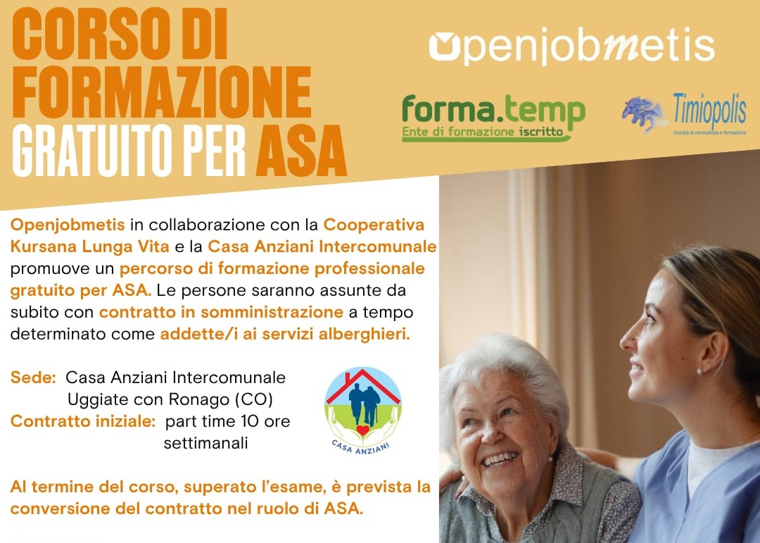 Corso di formazione gratuito per ASA - Casa Anziani Intercomunale di Uggiate con Ronago