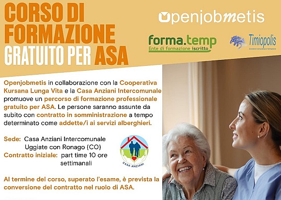 Corso di formazione gratuito per ASA - Casa Anziani Intercomunale di Uggiate con Ronago