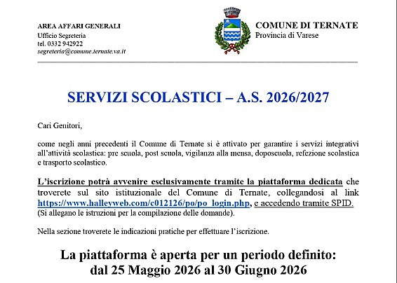 Iscrizione servizi scolastici - a.s. 2026/2027