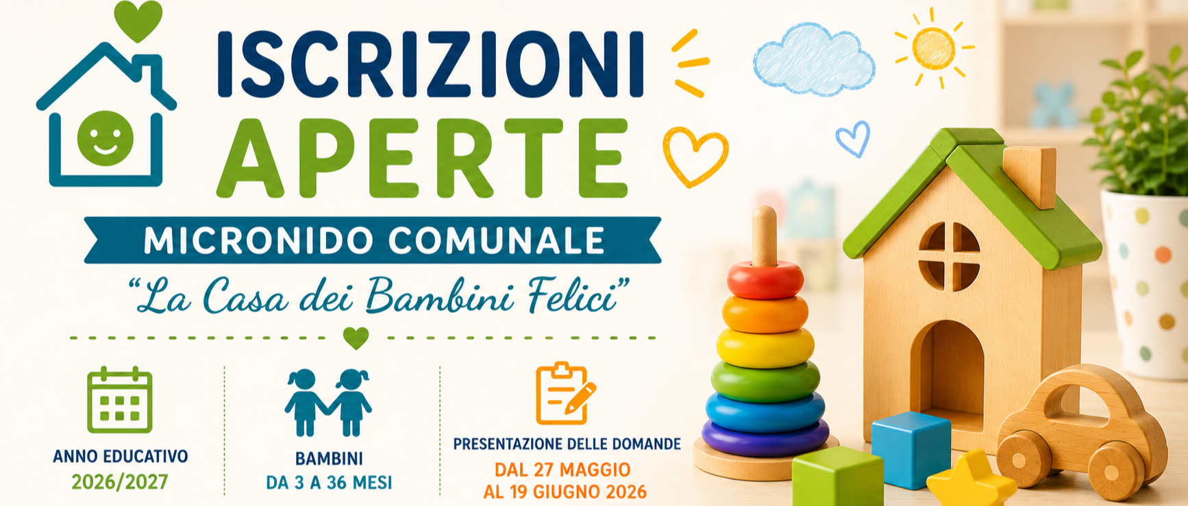Iscrizioni al Micronido Comunale “La Casa dei Bambini Felici” – Anno Educativo 2026/2027