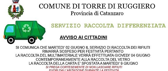 SERVIZIO RACCOLTA DIFFERENZIATA AVVISO AI CITTADINI