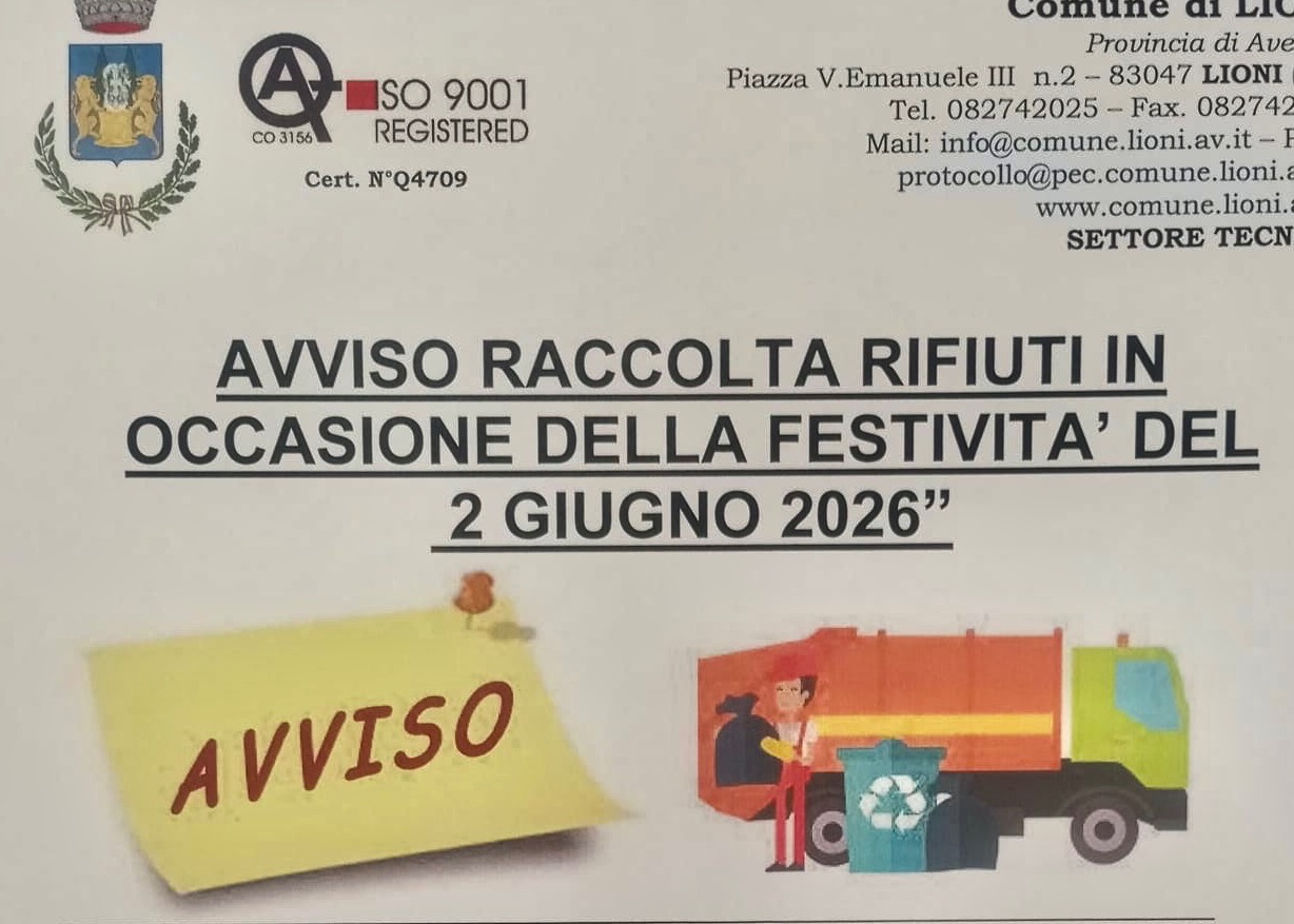 AVVISO: RACCOLTA RIFIUTI FESTIVITÀ 2 GIUGNO