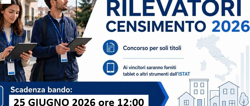Bando di selezione di n°1 rilevatore per il Censimento permanente della Popolazione e delle Abitazioni 2026
