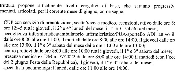 ATTIVAZIONE CASA DELLA COMUNITA' DI SAN VITO ROMANO - SERVIZI ATTIVI PROGRAMMAZIONE GIUGNO 2026