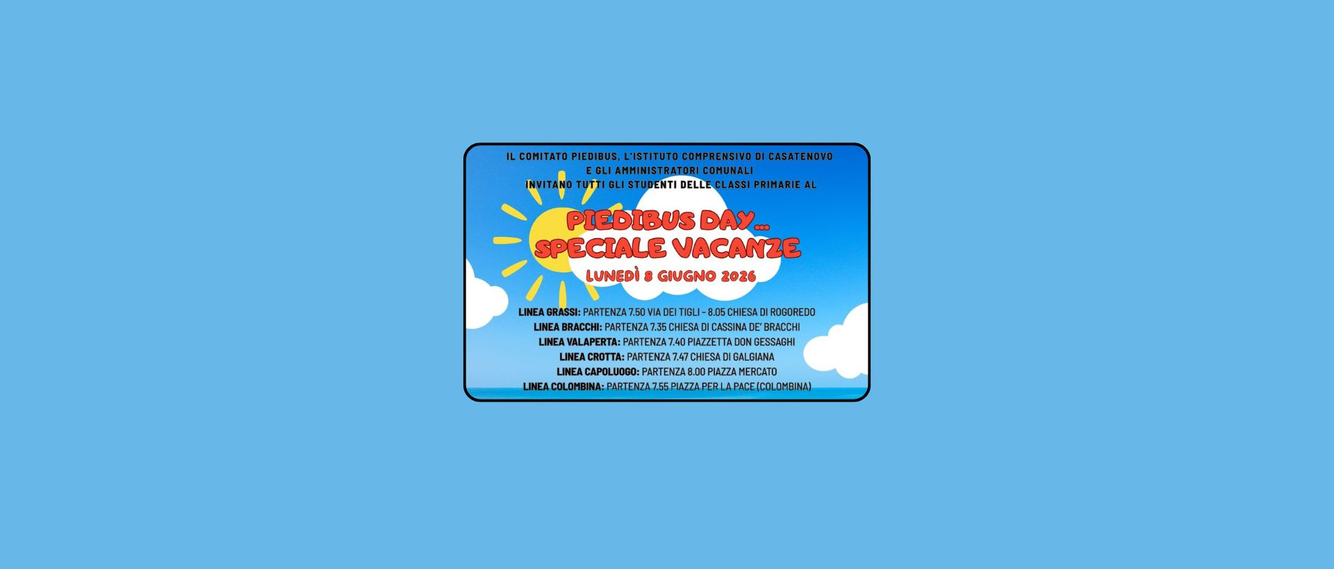 Lunedì 8 giugno: Piedibus Day speciale vacanze!!