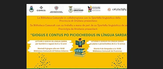 Giornata in Biblioteca a Palmas Arborea  con "GIOGUS E CONTUS PO PICIOCHEDDUS IN LINGUA SARDA" per bambini da 6 a 12 anni