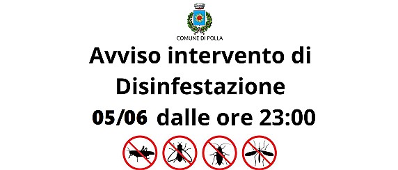 Avviso intervento di Disinfestazione