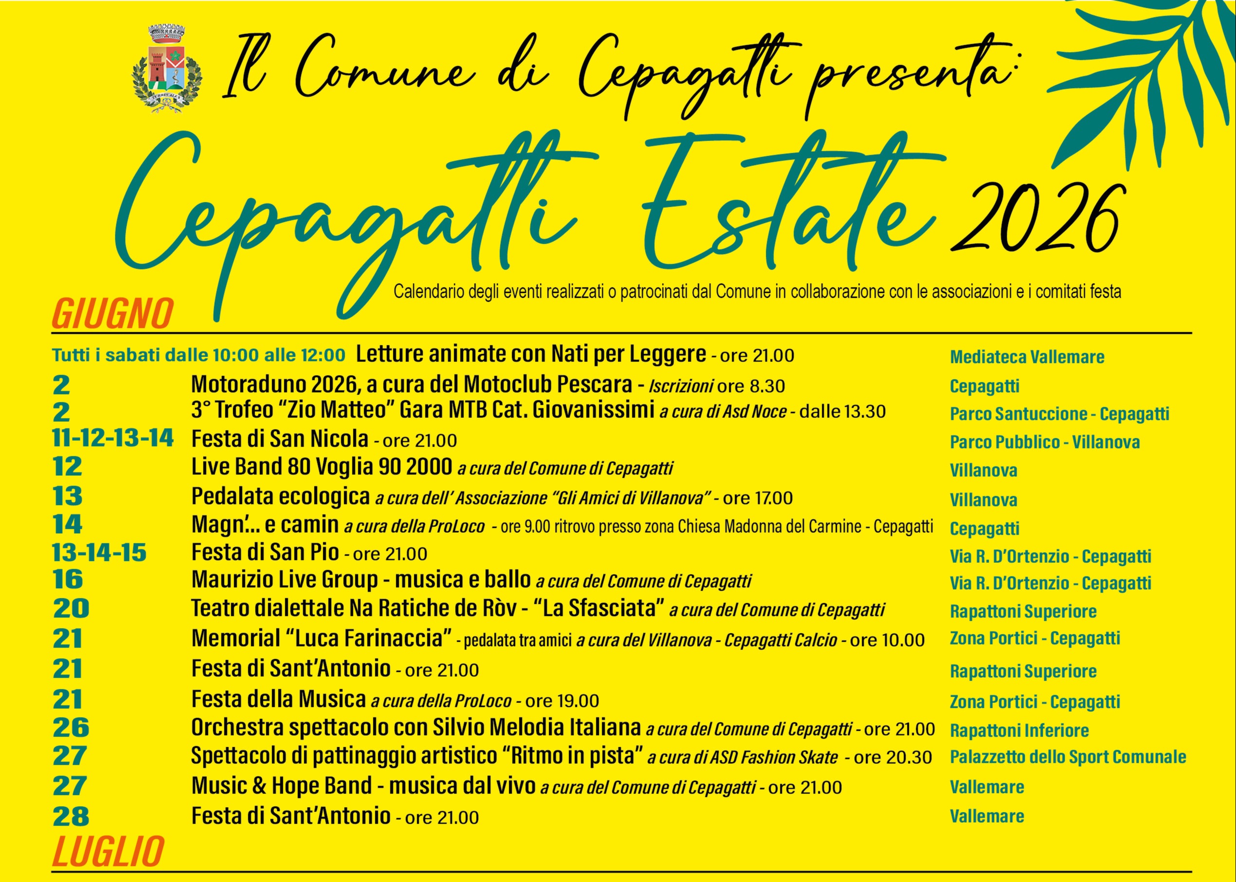 ☀️ CALENDARIO DEGLI EVENTI ESTIVI 2026☀️   SARÀ UN' ESTATE RICCA DI EVENTI DA VIVERE INSIEME ⛱️
