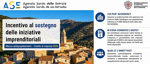 Credito d’imposta 2024 per il contrasto allo spopolamento: un’opportunità per imprese e professionisti dei piccoli comuni della Sardegna