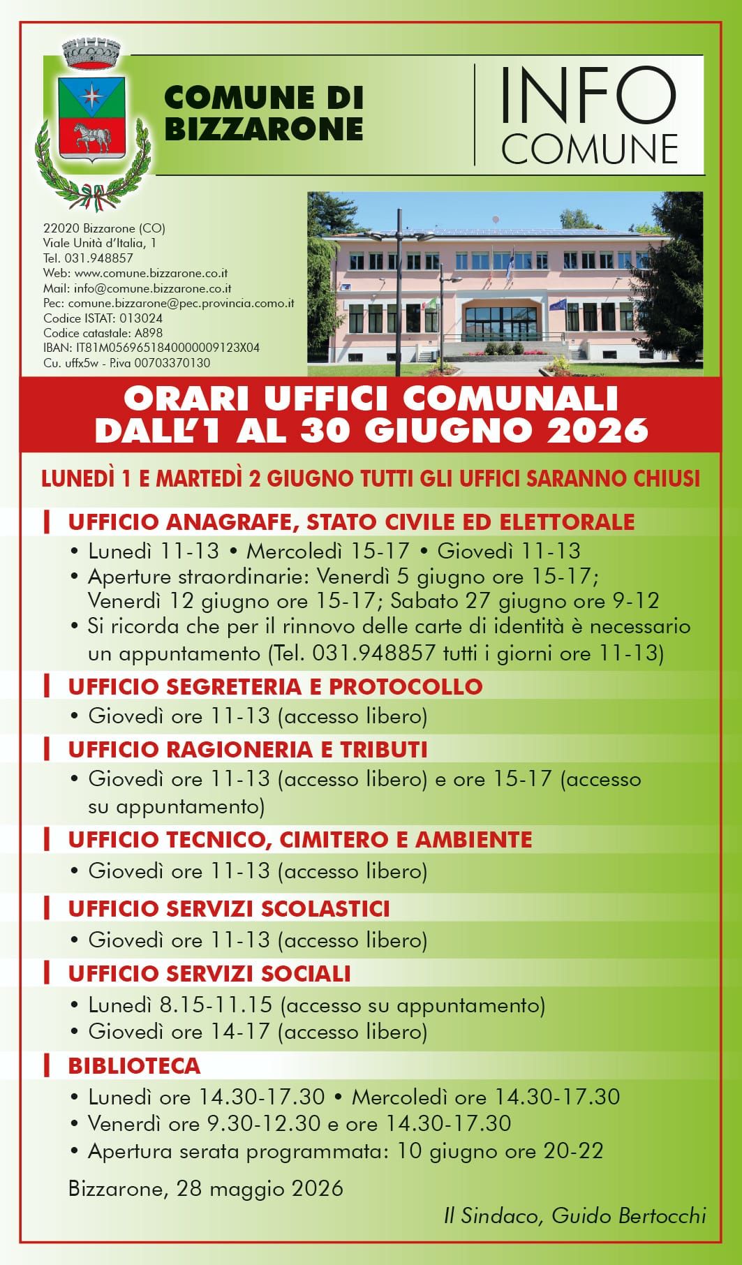 Per informazioni ed appuntamenti scrivere una e-mail a: servizidemografici@comune.bizzarone.co.it