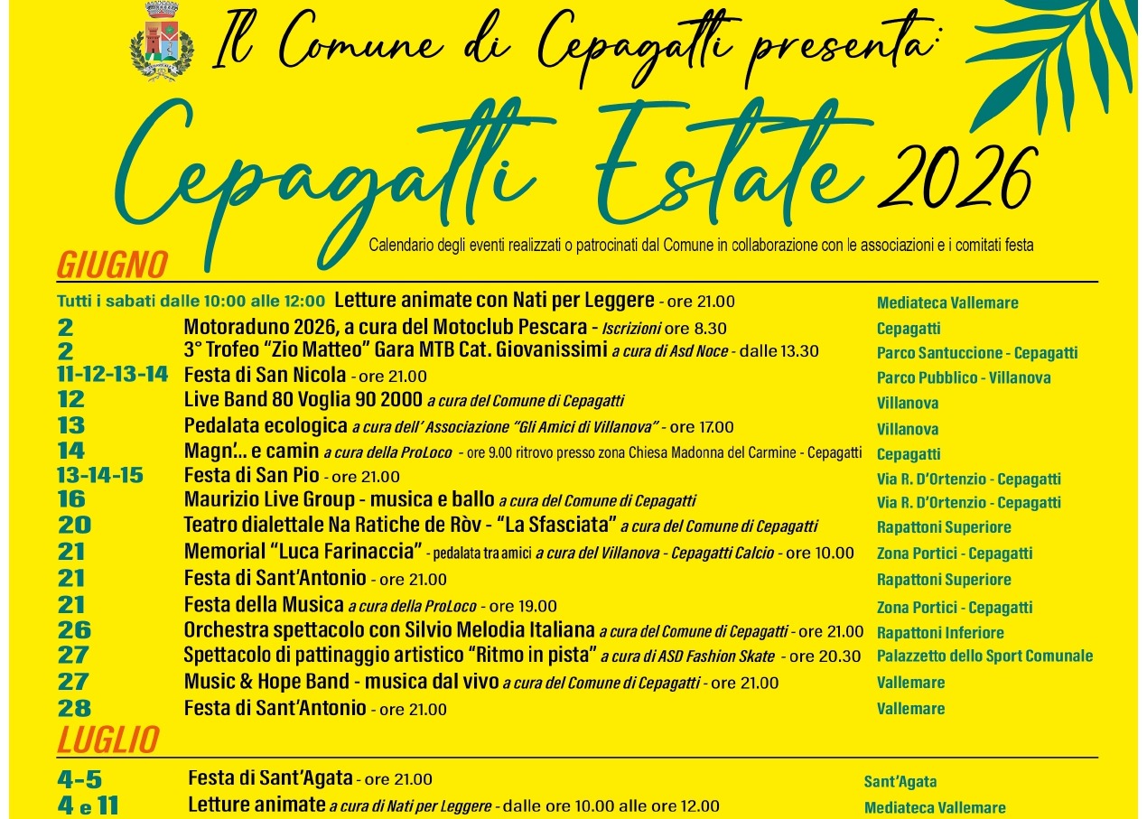 ☀️ CALENDARIO DEGLI EVENTI ESTIVI 2026☀️   SARÀ UN' ESTATE RICCA DI EVENTI DA VIVERE INSIEME ⛱️