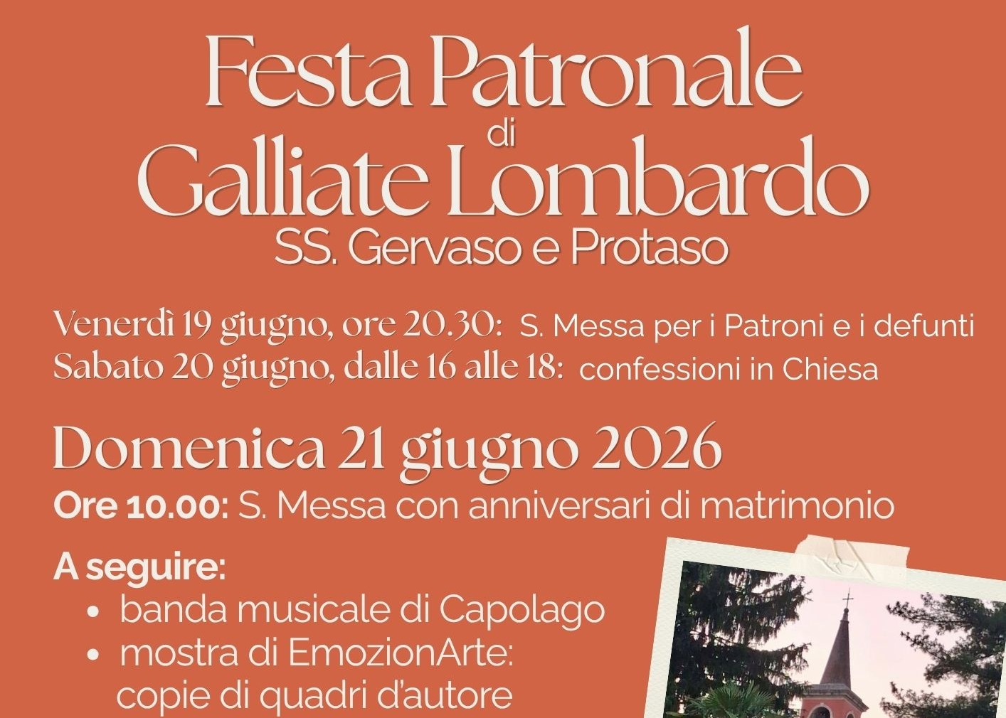 FESTA PATRONALE SANTI GERVASO E PROTASO 2026