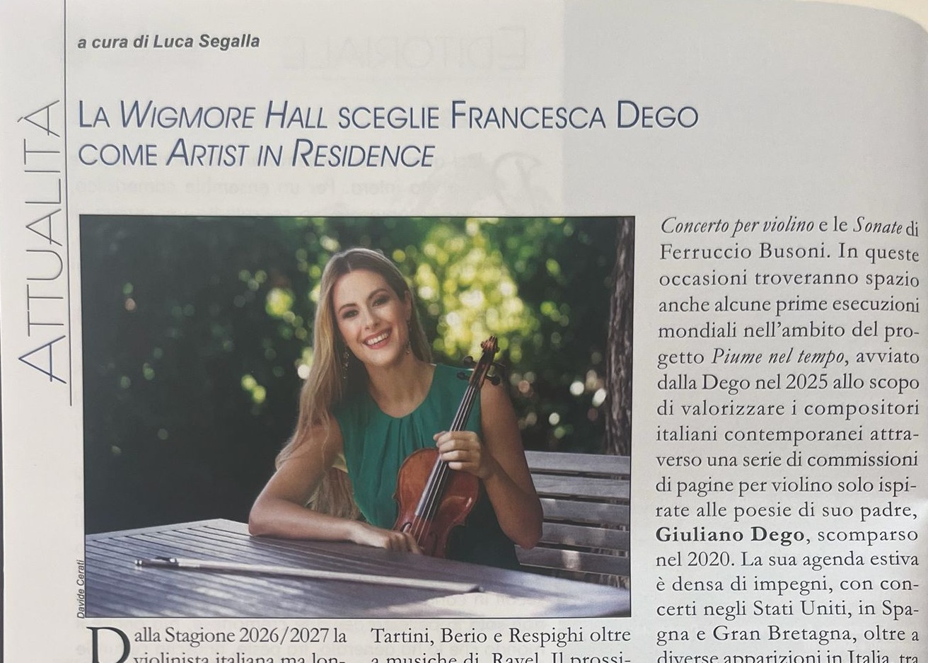 Francesca Dego, Presidente di Giuria di Todi Città del Violino al Wigmore Hall di Londra