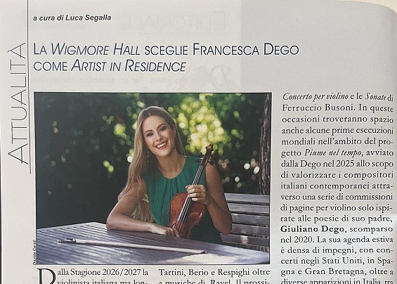 Francesca Dego, Presidente di Giuria di Todi Città del Violino al Wigmore Hall di Londra