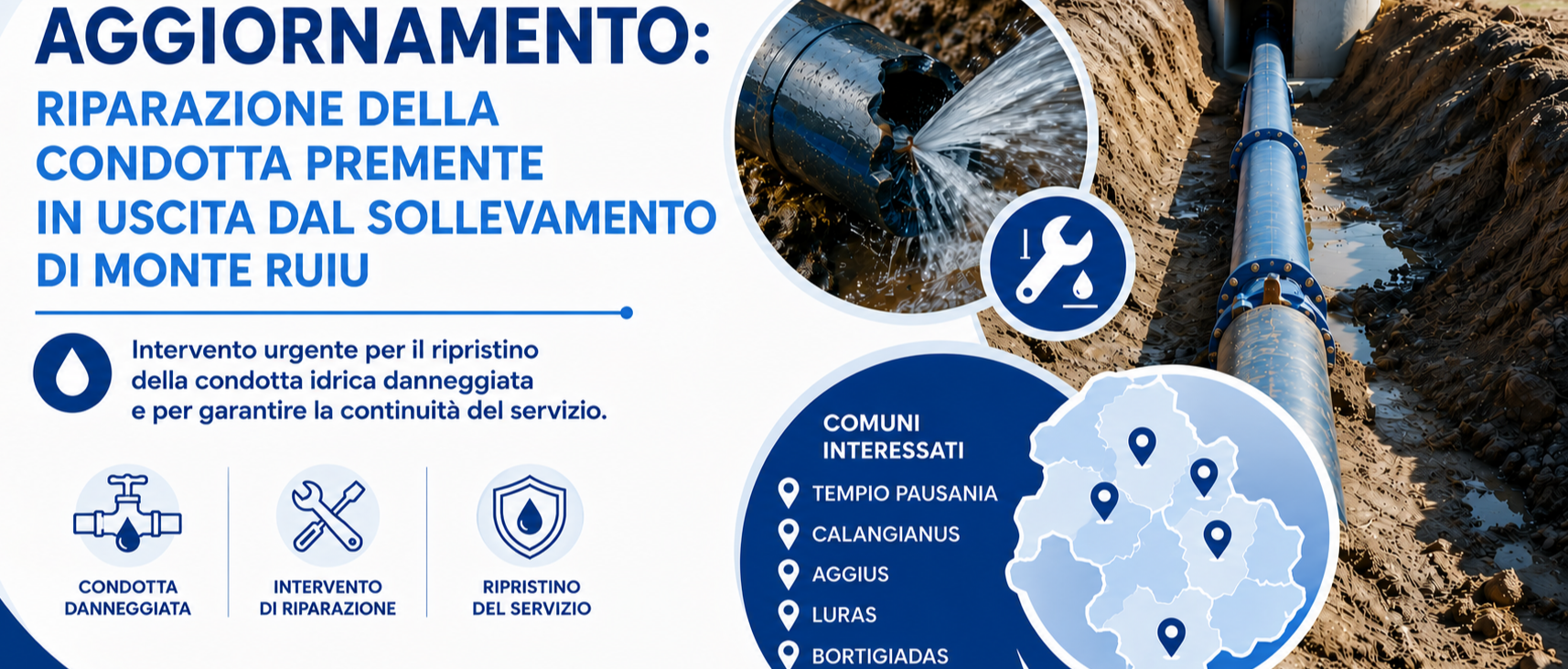 ++AGGIORNAMENTO++ OSCHIRI: RIPARAZIONE DELLA CONDOTTA IN USCITA DAL SOLLEVAMENTO DI MONTE RUIU