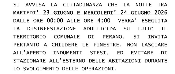 AVVISO PER DISINFESTAZIONE NOTTURNA 2026