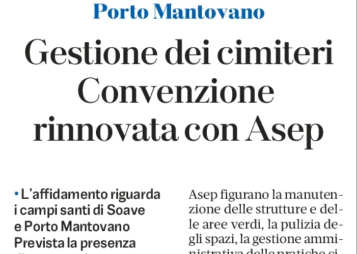 Gestione dei Cimiteri. Convenzione rinnovata con Asep