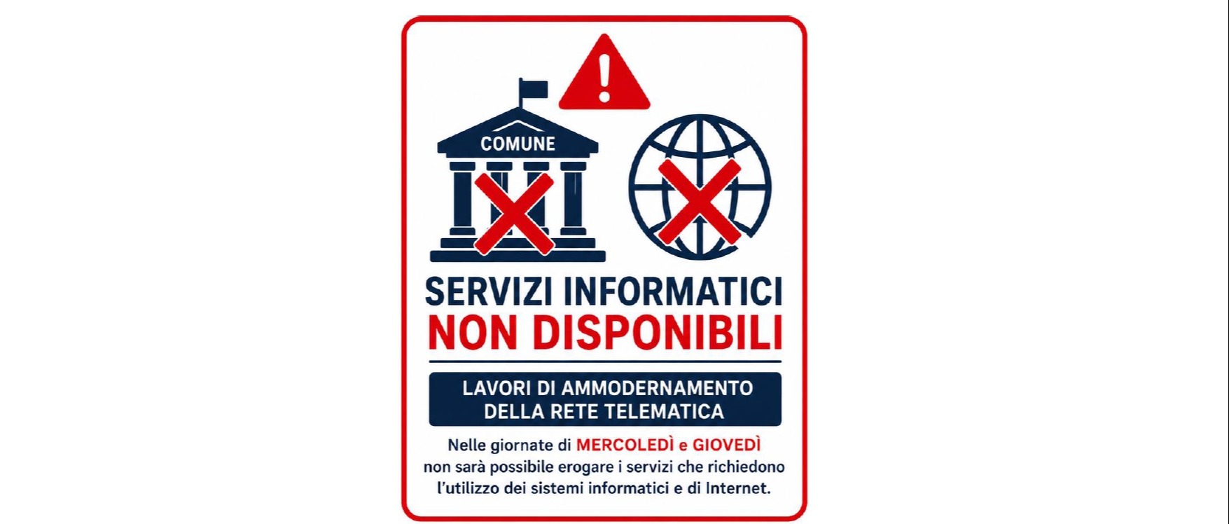 Avviso: interruzione servizi informatici comunali