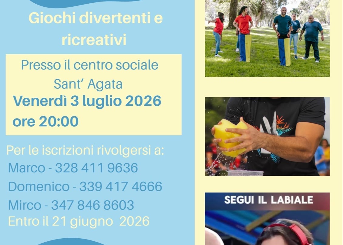 Il Centro Sociale Ricreativo Culturale di S.Agata organizza una serie di appuntamenti per l'estate 2026 a partire dal prossimo 3 luglio , i dettagli nei volantini allegati