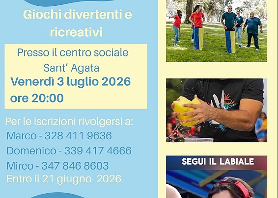 Il Centro Sociale Ricreativo Culturale di S.Agata organizza una serie di appuntamenti per l'estate 2026 a partire dal prossimo 3 luglio , i dettagli nei volantini allegati